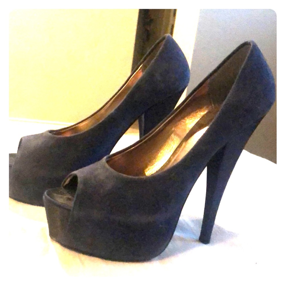 Navy blue open toe heels